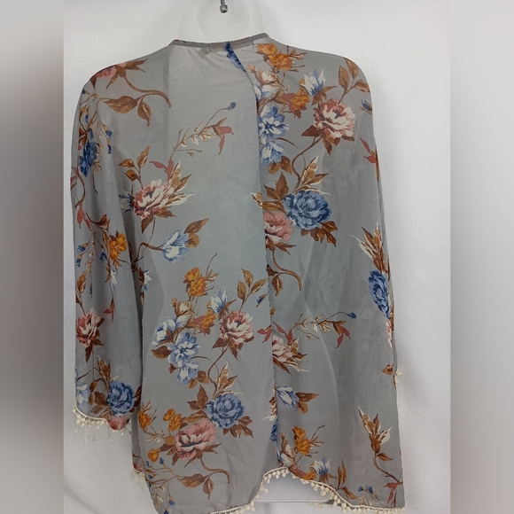 Floral Open Front M Kimono Boho Office Tasel Beach Cardigan (#1,326)‎ - Picture 8 of 12